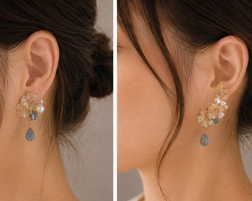 Asymmetric Floral Earrings- Made in Japan