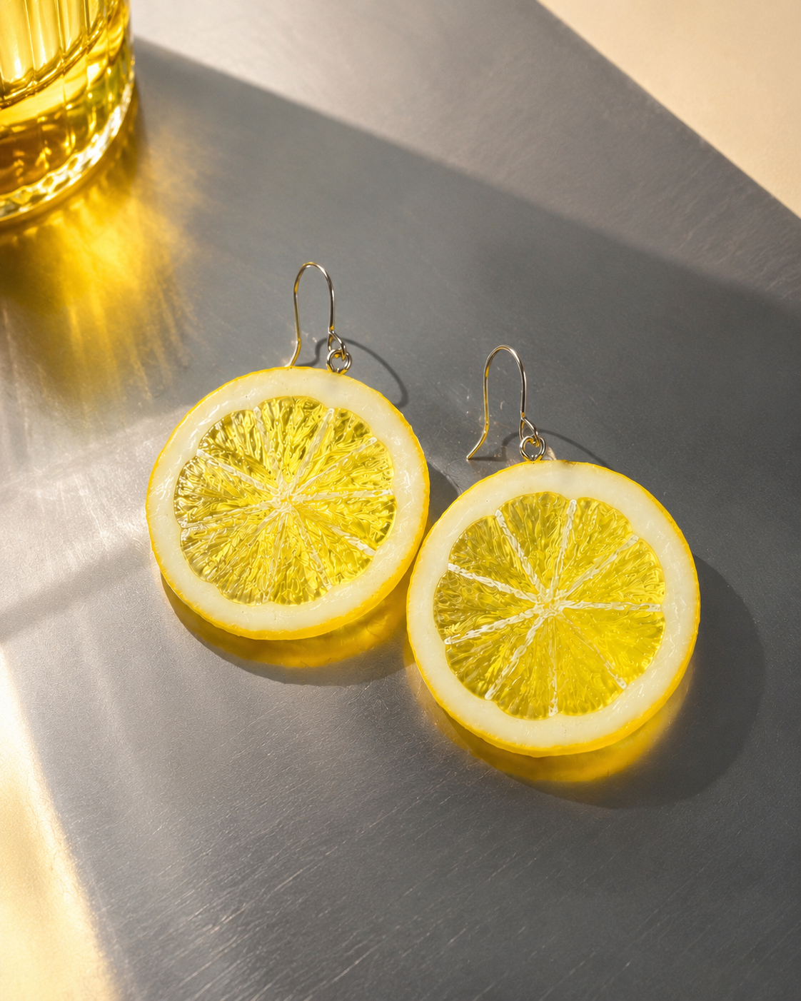 Trend- forward playful Large lemon slice earrings- Made in Japan