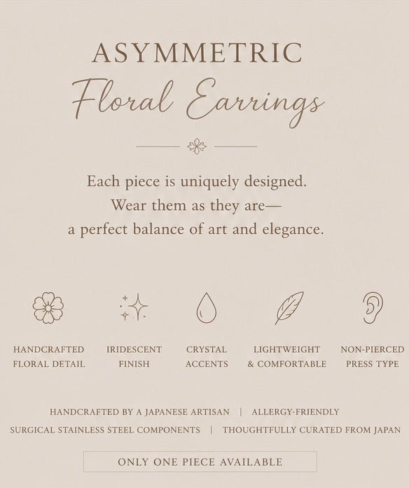 Asymmetric Floral Earrings- Made in Japan