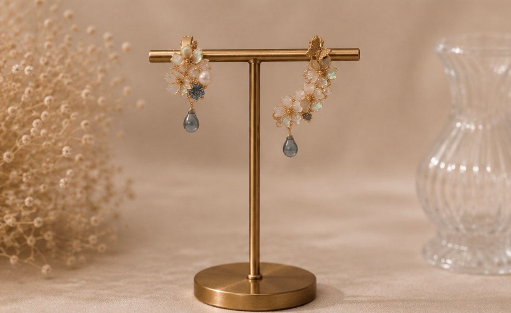 Asymmetric Floral Earrings- Made in Japan