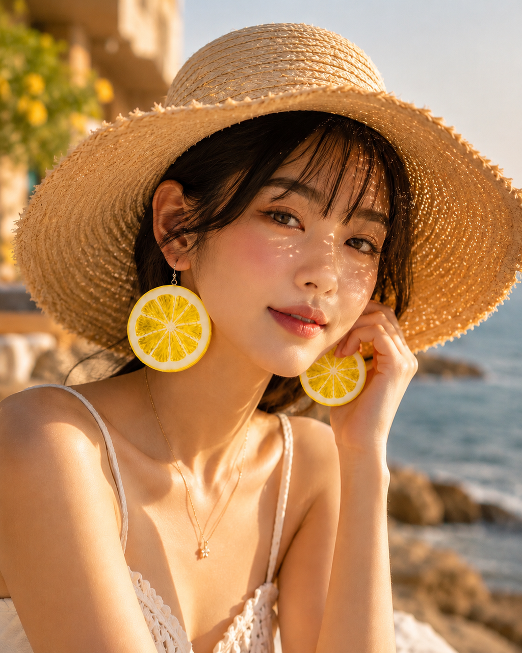 Trend- forward playful Large lemon slice earrings- Made in Japan
