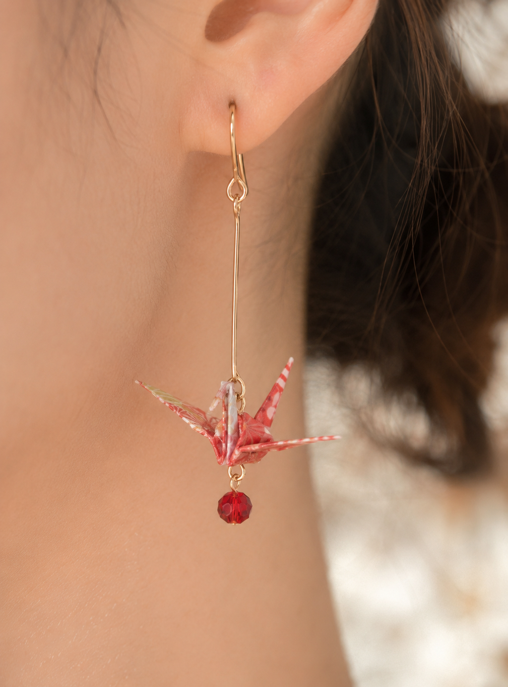 Origami crane earrings- Red origami cranes- Made in Japan