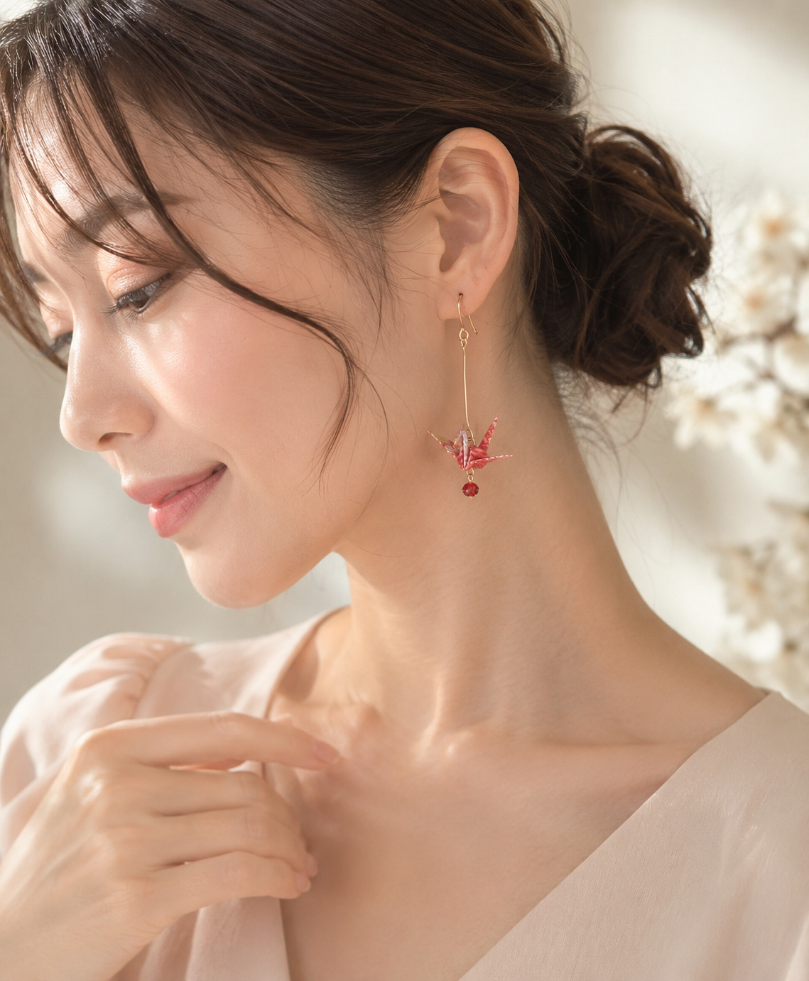 Origami crane earrings- Red origami cranes- Made in Japan