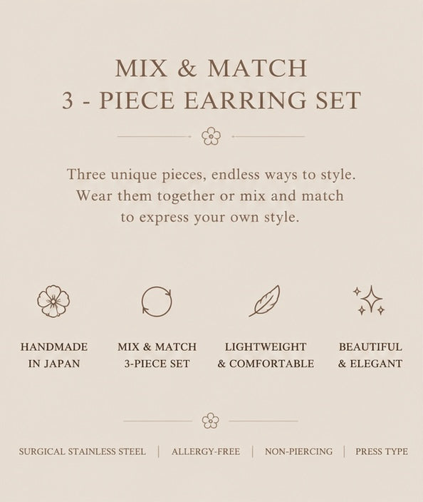 3 piece mix and match set earrings- Trend- Forward earrings- Made in Japan