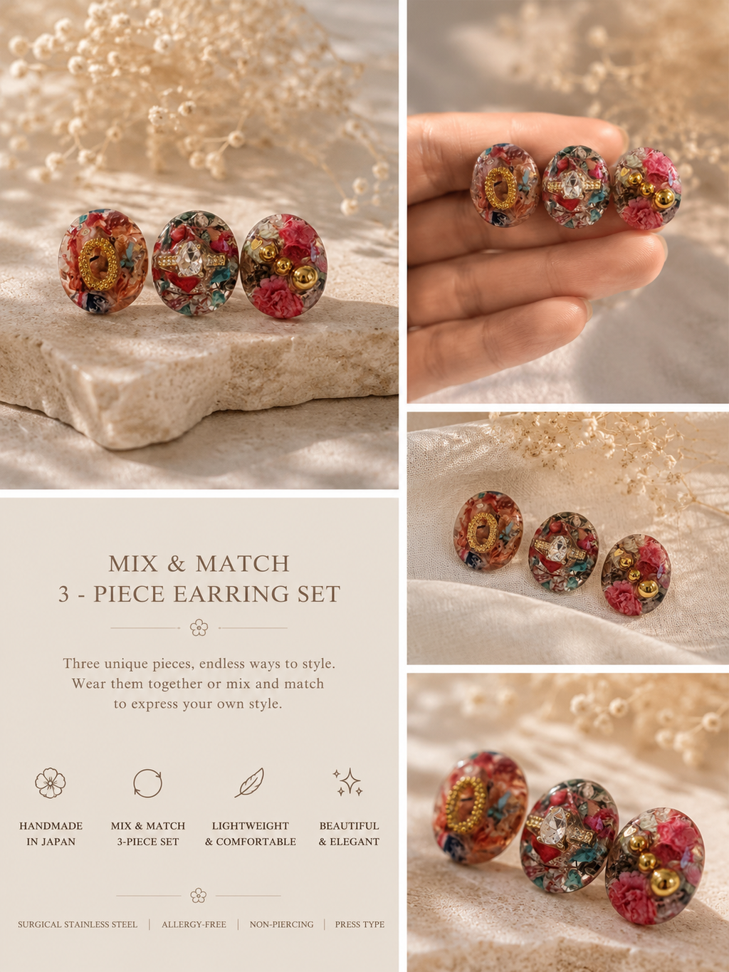 3 piece mix and match set earrings- Trend- Forward earrings- Made in Japan